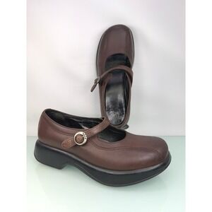 Dansko Mary Jane Clogs Sz 40 / 9.5 Brown Leather Platform Wedge dark academia